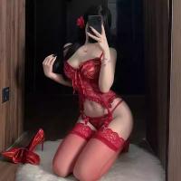 Purple Lace Lingerie Set for Women – Sexy Sheer Bodysuit with Adjustable Ties & Waist-Cinching Design thumbnail