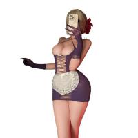 Purple Lace Maid Costume Set - Sexy Sheer Peekaboo Butt Mesh Lingerie Outfit for Adults thumbnail
