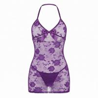 Purple Lace Seductive Sleep Dress - No-Remove Naughty Lingerie Nightgown for Small Bust, Playful Costume Style thumbnail