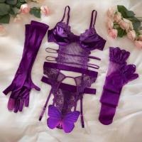 Purple Lace Sexy Lingerie Set - Embroidered Sheer Uniform -Style Bra & Panty, Underwire Push-Up, No-Remove Passion Outfi thumbnail
