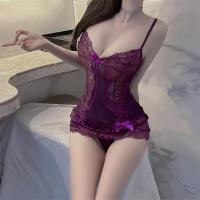 Purple Lace Sexy Sleep Set - Sheer Step-Mom Style Slip Dress with Adjustable Straps & Alluring Cutouts thumbnail
