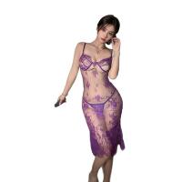Purple Lace Sheer Sleepwear Set for Small Bust Women - Seductive Split Skirt & Strap Cami Outfit thumbnail