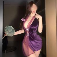 Purple Silk-Look Sensual Hanfu Lingerie Set – Sexy Modest Qipao Sleepwear, Push-Up Bra & Matching Briefs thumbnail