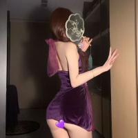 Purple Silk-Look Sensual Hanfu Lingerie Set – Sexy Modest Qipao Sleepwear, Push-Up Bra & Matching Briefs thumbnail