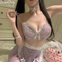 Purple Temptation Lingerie Set - Sexy Sheer Lace Maid Costume with Cheeky Backless Design thumbnail
