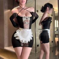 Purple Temptation Sheer Maid Costume Set – Revealing Thigh-High Mesh Lingerie with Peek-a-Boo Bust & Cheeky Cutout Desig thumbnail