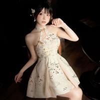 Qingran Chinese-Style Lingerie Dress - High-Slit Cheongsam with Embroidered Floral Print & Traditional Knotted Buttons thumbnail