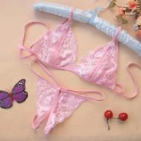 Qingran Lace Thong Bra Set - Sheer Open-Crotch Erotic Lingerie Two-Piece Outfit for Women thumbnail