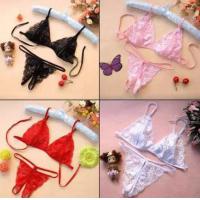 Qingran Lace Thong Bra Set - Sheer Open-Crotch Erotic Lingerie Two-Piece Outfit for Women thumbnail