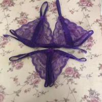 Qingran Lace Thong Bra Set - Sheer Open-Crotch Erotic Lingerie Two-Piece Outfit for Women thumbnail