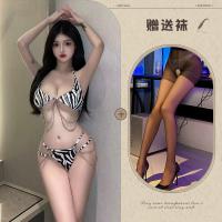 Qingran Sexy Leopard Print Lingerie Set - Deep V Neck Halter Bra & Matching Thong, No-Remove Seductive Outfit thumbnail