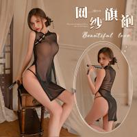 Qingran Vintage Sexy Cheongsam Dress - Sheer Mesh Lace Nightgown & Lingerie Set for Women thumbnail