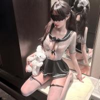 QingShe JK Sailor Outfit Lingerie - Seductive Mesh Bodysuit with Cute Nautical Charm, No-Remove Design thumbnail