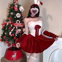 QingShe Sexy Christmas Bunny Girl Costume Set - Seductive Holiday Lingerie Outfit, Pure-Temptation Short Robe Ensemble thumbnail