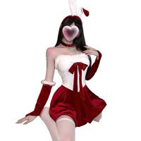 QingShe Sexy Christmas Bunny Girl Costume Set - Seductive Holiday Lingerie Outfit, Pure-Temptation Short Robe Ensemble thumbnail