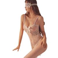 Qingyege Sexy Lace Bodysuit for Women – Sheer Mesh Open-Crotch Thigh-High Stockings with Adjustable Straps thumbnail