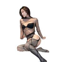 Qingyeguo Sexy Lingerie for Women - Seductive Open-Crotch Mesh Stockings, Sheer Lace Thigh-Highs for Intimate Wear thumbnail