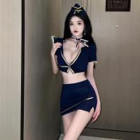 QQNY Airline-Style Sexy Lingerie Set – Hot Pink Flight Attendant Costume for Women, Bodycon Mini Skirt Nightclub Outfit thumbnail