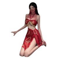 QQNY Dunhuang Dance-Inspired Sheer Hanfu Lingerie – Gold-Embossed Transparent Mesh Bustier with Exotic Elegance thumbnail