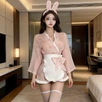 Rabbit-Themed Japanese Maid Costume Sleepwear Set – Cute & Alluring Kimono-Style Robe with Bow Dress thumbnail