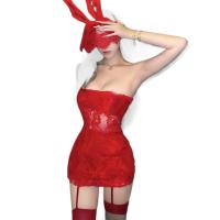 Red Bunny Girl Lingerie Set – Lace Crop Top & Bodycon Mini Dress for Christmas, New Year & Cosplay thumbnail