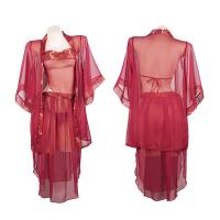 Red Chinese-Inspired Sexy Lingerie Set - Sheer Hanfu Style Bodysuit & Matching Accessories for Curvy Brides thumbnail