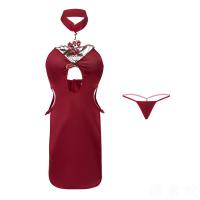 Red Chinese-Style Lingerie Set - Sexy Hanfu Doudou & Qipao Costume, No-Remove Seductive Outfit with Discreet Shipping thumbnail