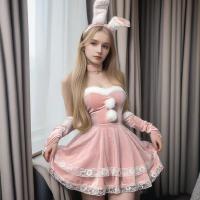 Red Christmas Bunny Girl Costume - Sexy Holiday Party Outfit, Naughty & Cute Xmas Lingerie Set thumbnail