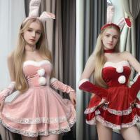Red Christmas Bunny Girl Costume - Sexy Holiday Party Outfit, Naughty & Cute Xmas Lingerie Set thumbnail