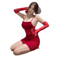 Red Christmas Deer Print Velvet Lingerie Set - Sexy Pure-Temptation Sleepwear & Costume Outfit thumbnail