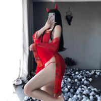 Red Embroidered Chinese Tang Suit Lingerie - Sheer Seductive Lace Costume for Adults thumbnail