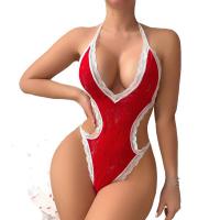 Red Lace Bikini Set with Sheer Mesh - Sexy Valentine's Day Outfit for Women, No-Remove Design thumbnail