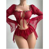 Red Sexy Lingerie Set -Europe and America-Style Bikini Outfit, Pure & Tempting Skirted Vacation Swimwear thumbnail