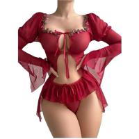 Red Sexy Lingerie Set -Europe and America-Style Bikini Outfit, Pure & Tempting Skirted Vacation Swimwear thumbnail