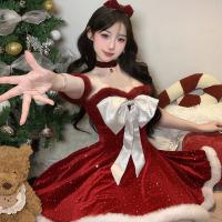 Red Sparkly Sexy New Year Dress - Sweet & Spicy Holiday Lingerie Mini Dress with Strapless Bodice thumbnail