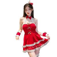 Red Velvet Christmas Lingerie Set - Sexy Santa Cosplay Outfit with Deer Motif & Busty Silhouette thumbnail