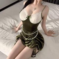 Red Velvet Deep V Lingerie Set - Retro Christmas Bridal Sleepwear with Lace Trim & Seductive Silhouette thumbnail