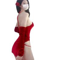 Red Velvet Sexy Lingerie Set - Retro Chinese New Year 'Pure & Tempting' Outfit for Women thumbnail