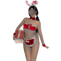 Red New Year Bunny Lingerie Set - Sexy No-Remove Rabbit Girl Costume for Valentine's, Halloween & Party thumbnail