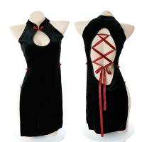 Retro Chinese-Style Lingerie Set - Back-Tie Cheongsam Costume with Sheer Cutouts for Nightclub & Performance thumbnail