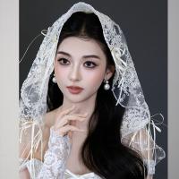 Retro Lace Bow Veil Headband for Brides - French Chic Wedding Hair Accessory for Photoshoots & Travel thumbnail
