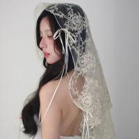 Retro Lace Bow Veil Headband for Brides - French Chic Wedding Hair Accessory for Photoshoots & Travel thumbnail