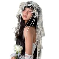 Retro Lace Bow Veil Headband for Brides - French Chic Wedding Hair Accessory for Photoshoots & Travel thumbnail
