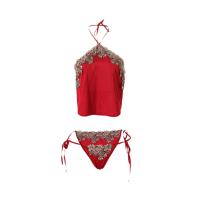 Retro Sexy Lingerie Set for Women – Removable Backless Halter Corset Top with Embroidered Tie-Dye Bodice & Matching Bott thumbnail