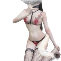 Romantic Midnight Rose Lace Lingerie Set for Women – Sheer Mesh Sexy Sleepwear Two-Piece Outfit thumbnail