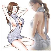 Romantic Nightwear Sweater Dress - Open-Front Backless Sexy Knit Mini Dress for Women thumbnail