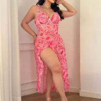 Rose Print Sheer Plus Size Lingerie Set – Sexy Women's Nightgown & Thong Two-Piece Outfit thumbnail