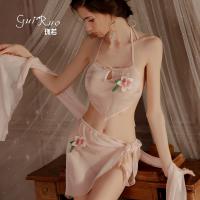 Rui Ruo Women's Sensual Vintage-Inspired Lingerie Set – Hanfu-Style Bodysuit, Shorts & Shawl Outfit thumbnail