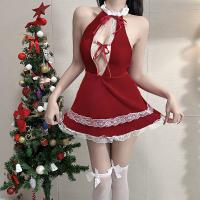 Ruotang New Year Red Lace Sleep Dress - Sensual Bare-Back Nightgown for Christmas & Valentine's Day thumbnail