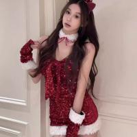 New Year & Christmas Costume Set - Velvet Sequin Lingerie Nightgown for Role Play & Festive Sexy Outfit S2 thumbnail